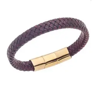 Βραχιόλι Senza Men&#039;s Stainless Steel - Black &amp; Bordeaux Leather Strap