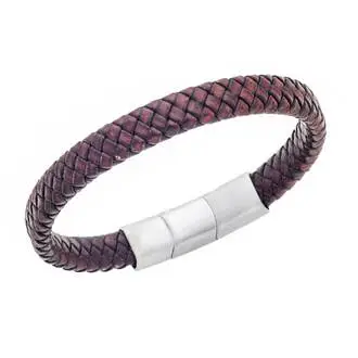 Βραχιόλι Senza Men&#039;s Stainless Steel - Black &amp; Bordeaux Leather Strap