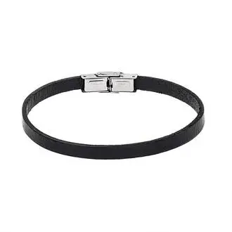 Βραχιόλι Senza Men&#039;s Steel Black Leather Strap
