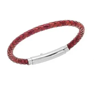 Βραχιόλι Senza Men&#039;s Steel Brown Leather Strap