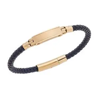 Βραχιόλι Senza Men&#039;s Gold Plated Stainless Steel With Black Leather