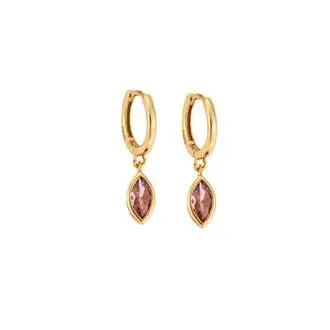 Σκουλαρίκια Κρίκοι Senza ασήμι 925 Gold Plated, πέτρα σε σχήμα φύλλου