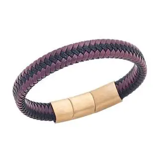 Βραχιόλι Senza Men&#039;s Stainless Steel - Black &amp; Bordeaux Leather Strap