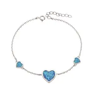 Βραχιόλι Senza από ασήμι 925, καρδιές με Opal