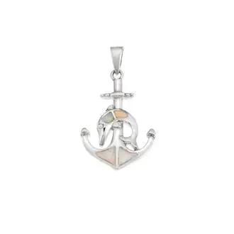 Μοτίφ Senza από ασήμι 925, άγκυρα και δελφίνι με Opal