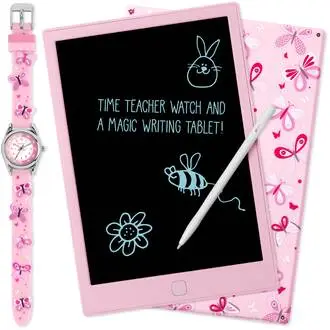 TIKKERS Girls' Time Teaching Watch & Magic Writing Tablet Set ATK1111-PAD