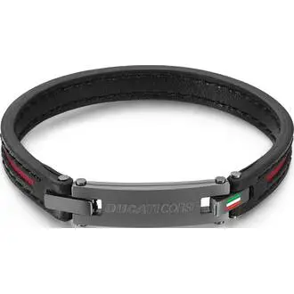 DUCATI Speciale Leather Stainless Steel Bracelet DTAGB0000511