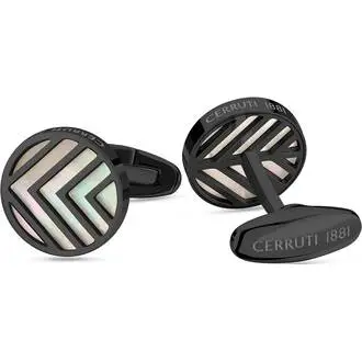CERRUTI Chevron Μανικετόκουμπα Από Ανοξείδωτο Ατσάλι Με Φίλντισι CIAGC2126802