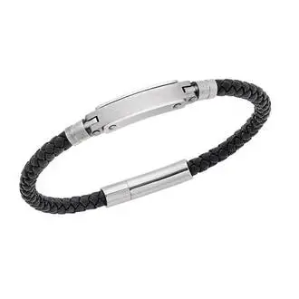 Βραχιόλι Senza Men&#039;s Silver Stainless Steel With Black Leather