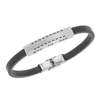Βραχιόλι Senza Men&#039;s Silver Stainless Steel With Black Leather