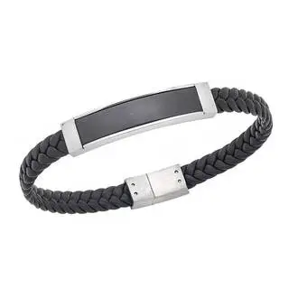 Βραχιόλι Senza Men&#039;s Silver Stainless Steel With Black Leather