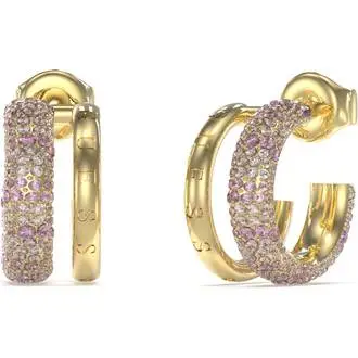 GUESS STEEL Fabulous Χρυσά Σκουλαρίκια Κρίκοι Με Ροζ Ζιργκόν JUBE05197JWYGLRT-U