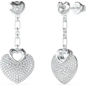 GUESS STEEL Crazy In Love Ασημένια Σκουλαρίκια Κρεμαστές Καρδιές Με Ζιργκόν JUBE05210JWRHT-U