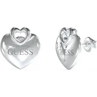 GUESS STEEL Crazy In Love Ασημένια Σκουλαρίκια Καρδιές JUBE05218JWRHT-U