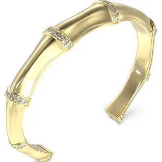 GUESS STEEL Bamboo Χρυσό Βραχιόλι Χειροπέδα Με Ζιργκόν 5cmx6cm JUBB05161JWYGL