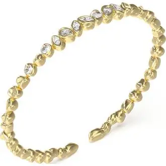 GUESS STEEL Panarea Χρυσό Βραχιόλι Χειροπέδα Με Ζιργκόν 21cm JUBB05180JWYGL