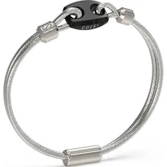 GUESS STEEL Poseidon Ασημένιο Βραχιόλι Με Μαύρο Σχέδιο 21cm JUMB04411JWSTGMT-U