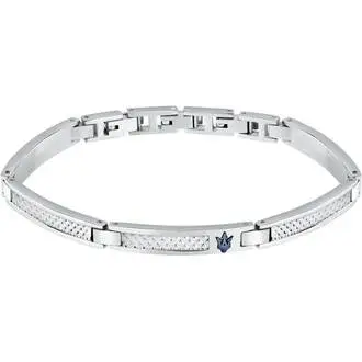 MASERATI Iconic Stainless Steel Bracelet with Blue Logo 18cm–21.5cm JM423AVD21
