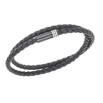 Βραχιόλι Senza Men&#039;s Steel, Brown Leather Strap, με μαύρο κούμπωμα