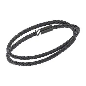Βραχιόλι Senza Men&#039;s Steel, Blue Leather Strap, με μαύρο κούμπωμα