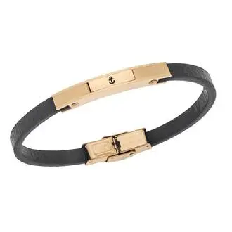 Βραχιόλι Senza Men&#039;s Gold Plated Steel, Black Leather Strap, χρυσό σχέδιο με άγκυρα