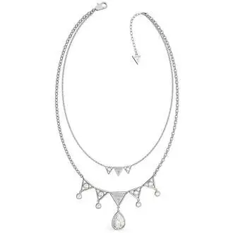 GUESS Steel Queen Of Heart Ασημένιο Κολιέ Με Τρίγωνα UBN79068