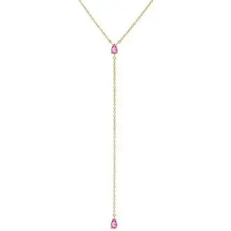 LAURA P. Pink Lady Χρυσό Κολιέ Από Ασήμι 925 Με Πέτρες 38cm-44cm CL0105GF