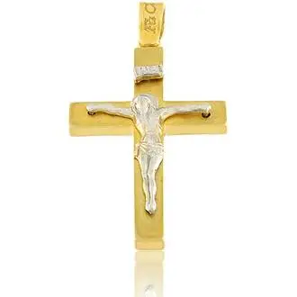 FACADORO Σταυρός Σε Λευκό Και Κίτρινο Χρυσό 14K CR-000751BGW