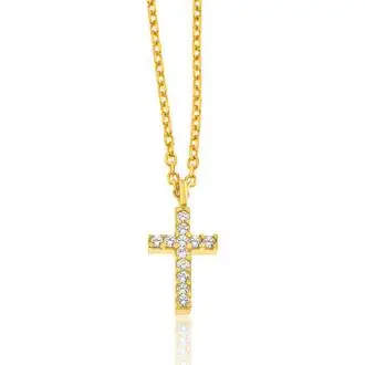 FACADORO Σταυρός Σε Κίτρινο Χρυσό 14K Με Ζιργκόν CR-000775G