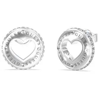GUESS STEEL Rolling Hearts Ασημένια Σκουλαρίκια Με Ζιργκόν JUBE03341JWRHT-U