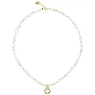 GUESS STEEL Rolling Hearts Χρυσό Κολιέ Με Πέρλες 40.64cm-45.72cm JUBN03339JWYGT-U