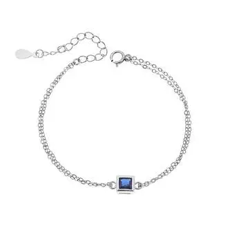 Βραχιόλι Senza Silver 925, τετράγωνο με μπλε ζιργκόν