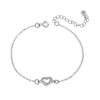 Βραχιόλι Senza Silver 925, καρδιά με ζιργκόν