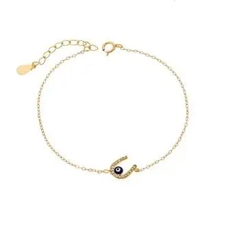 Βραχιόλι Senza Silver 925 Gold Plated, Ματάκι με σμάλτο και πέταλο με ζιργκόν