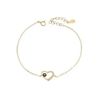 Βραχιόλι Senza Silver 925 Gold Plated, Ματάκι μπλε και καρδιά με ζιργκόν