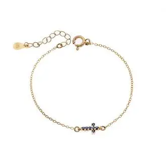 Βραχιόλι Senza Silver 925 Gold Plated, σταυρός με μπλε &amp; λευκά ζιργκόν διπλής όψης