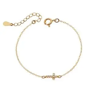 Βραχιόλι Senza Silver 925 Gold Plated, σταυρός με φούξια &amp; λευκά ζιργκόν διπλής όψης