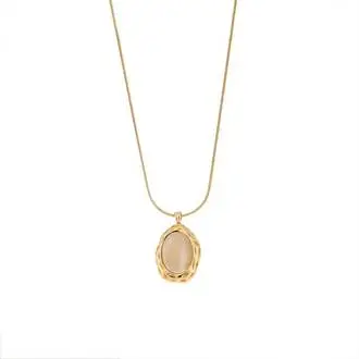 Μενταγιόν Senza Gold Plated Stainless Steel, Με μπεζ πέτρα