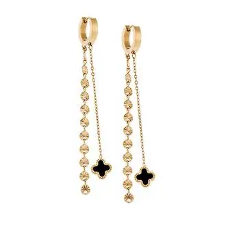 Σκουλαρίκια Γυναικεία SENZA Gold Plated Steel, με μαύρες πέτρες