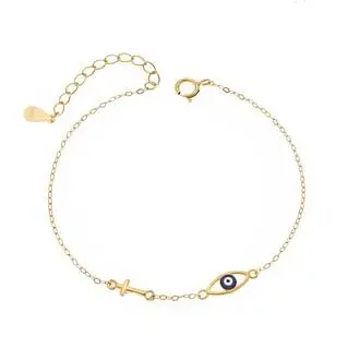 Βραχιόλι Senza Silver 925 Gold Plated, Μάτι με σμάλτο και σταυρουδάκι