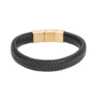 Βραχιόλι Senza Men&#039;s Stainless Steel - Black Leather Strap
