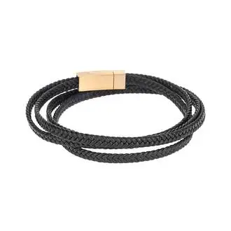Βραχιόλι Senza Men&#039;s Steel Black Leather Strap