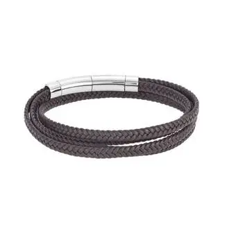 Βραχιόλι Senza Men&#039;s Steel Brown Leather Strap