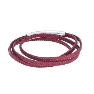 Βραχιόλι Senza Men&#039;s Steel Red Leather Strap