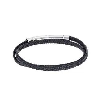Βραχιόλι Senza Men&#039;s Steel Black Leather Strap