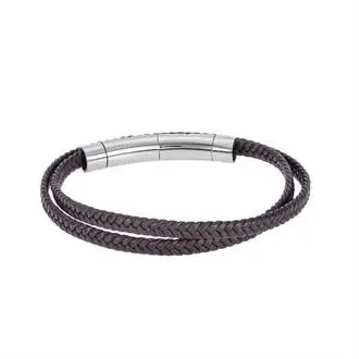 Βραχιόλι Senza Men&#039;s Steel Brown Leather Strap