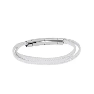 Βραχιόλι Senza Men&#039;s Steel White Leather Strap