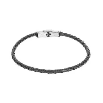 Βραχιόλι Senza Men&#039;s Steel Black Leather Strap