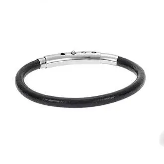 Βραχιόλι Senza Men&#039;s Steel Black Leather Strap