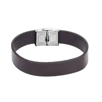 Βραχιόλι Senza Men&#039;s Steel Brown Leather Strap